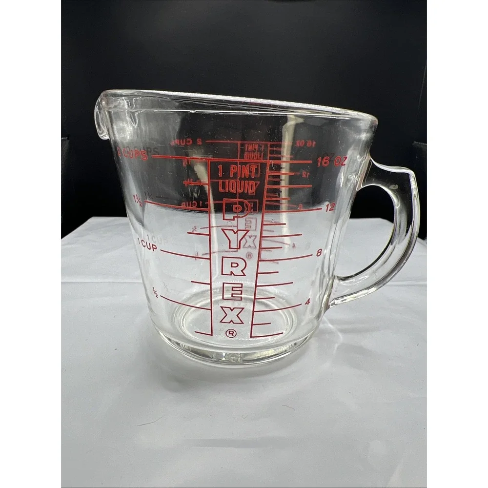 Vintage 1950s Pyrex 516 Glass Measuring Cup 2 Cup Closed D-Handle USA Logo